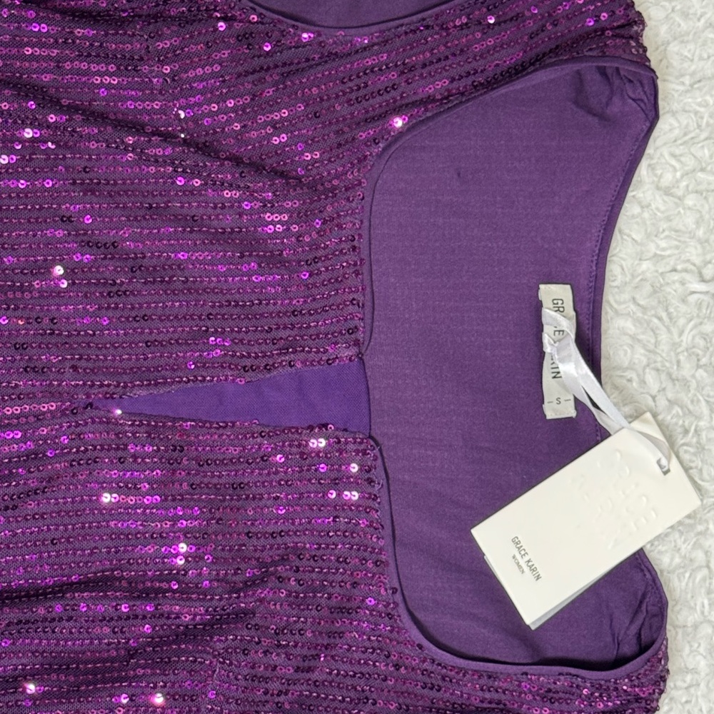 NWT Grace Karin Women’s Purple Sequin Tank Top Blouse (size S) Soft Inner Lining - Picture 3 of 8